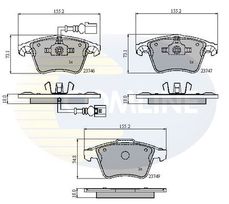 COMLINE stabdžių trinkelių rinkinys, diskinis stabdys CBP11312