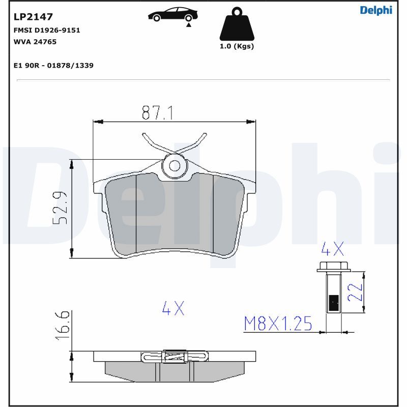 DELPHI Комплект тормозных колодок, дисковый тормоз LP2147