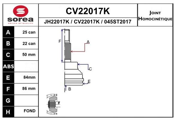 EAI jungčių komplektas, kardaninis velenas CV22017K