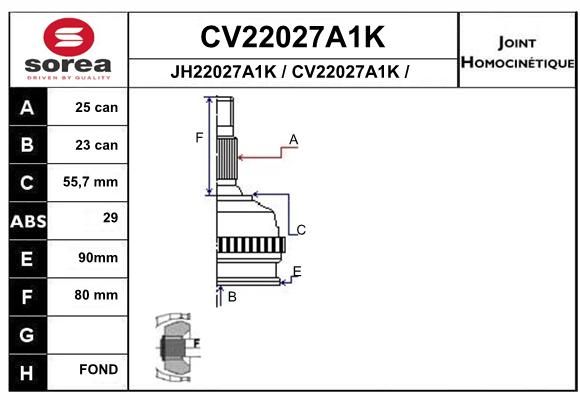 EAI jungčių komplektas, kardaninis velenas CV22027A1K
