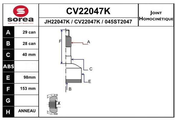 EAI Шарнирный комплект, приводной вал CV22047K