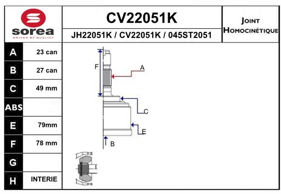 EAI Шарнирный комплект, приводной вал CV22051K