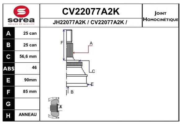 EAI jungčių komplektas, kardaninis velenas CV22077A2K