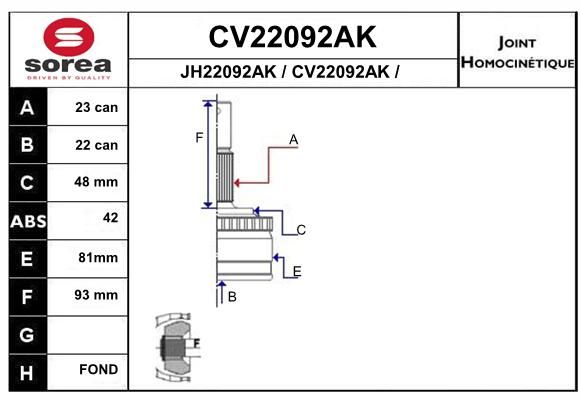 EAI Шарнирный комплект, приводной вал CV22092AK