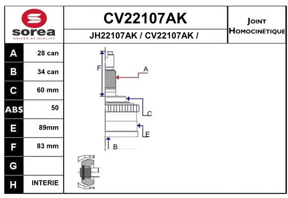 EAI Шарнирный комплект, приводной вал CV22107AK