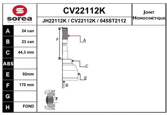 EAI Шарнирный комплект, приводной вал CV22112K