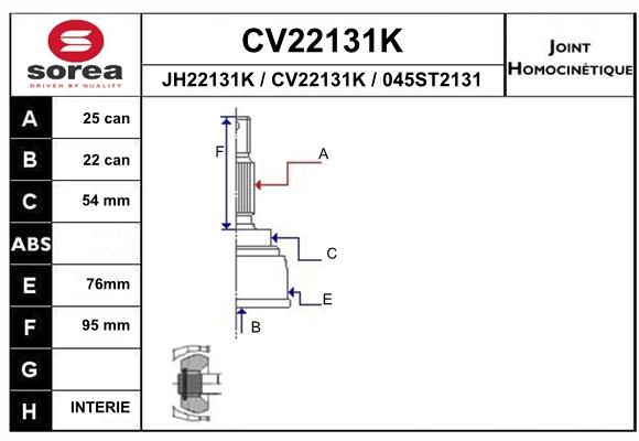 EAI Шарнирный комплект, приводной вал CV22131K