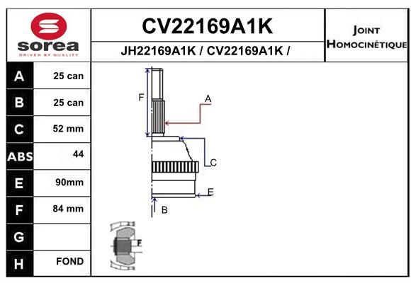 EAI Шарнирный комплект, приводной вал CV22169A1K