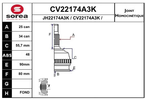 EAI jungčių komplektas, kardaninis velenas CV22174A3K