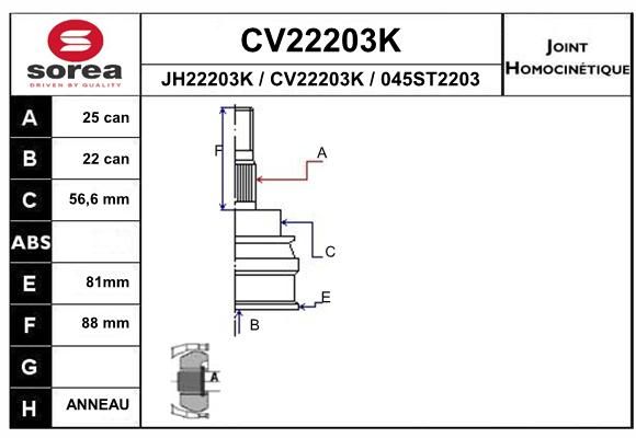 EAI jungčių komplektas, kardaninis velenas CV22203K