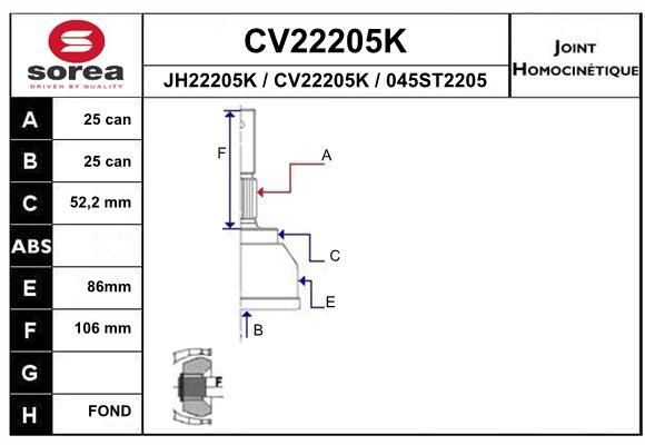 EAI Шарнирный комплект, приводной вал CV22205K