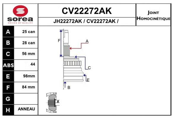 EAI jungčių komplektas, kardaninis velenas CV22272AK