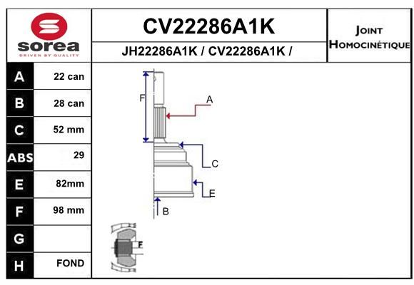 EAI jungčių komplektas, kardaninis velenas CV22286A1K