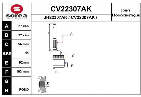 EAI Шарнирный комплект, приводной вал CV22307AK