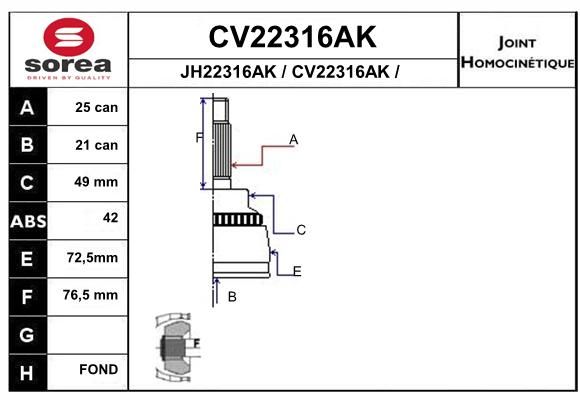 EAI Шарнирный комплект, приводной вал CV22316AK