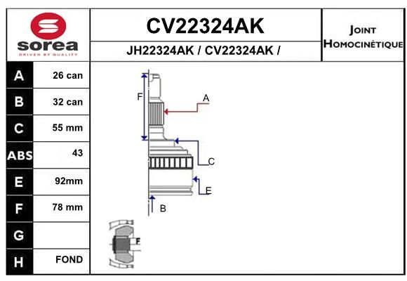 EAI Шарнирный комплект, приводной вал CV22324AK