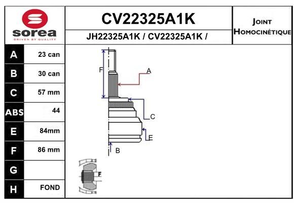 EAI jungčių komplektas, kardaninis velenas CV22325A1K