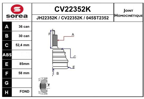 EAI jungčių komplektas, kardaninis velenas CV22352K