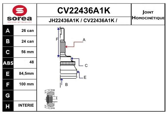 EAI jungčių komplektas, kardaninis velenas CV22436A1K