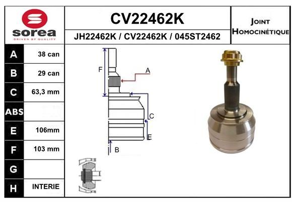 EAI jungčių komplektas, kardaninis velenas CV22462K