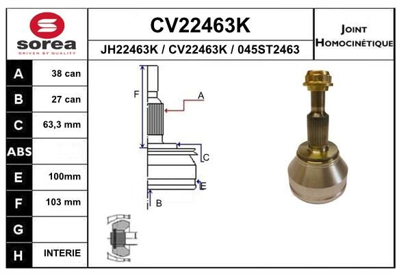 EAI Шарнирный комплект, приводной вал CV22463K