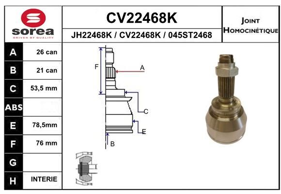 EAI jungčių komplektas, kardaninis velenas CV22468K