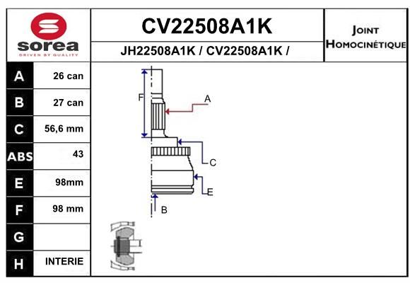 EAI Шарнирный комплект, приводной вал CV22508A1K