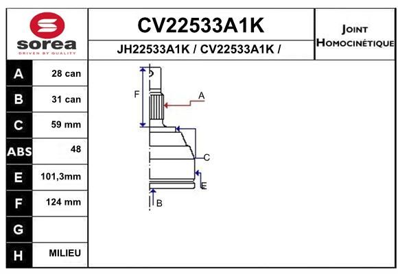 EAI jungčių komplektas, kardaninis velenas CV22533A1K