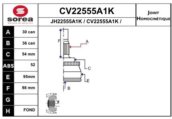 EAI Шарнирный комплект, приводной вал CV22555A1K