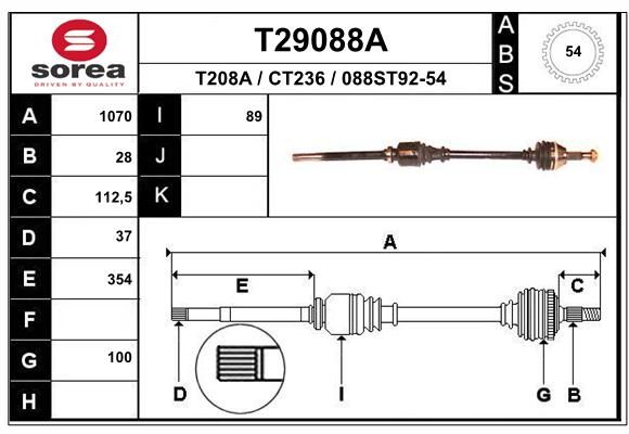 EAI Приводной вал T29088A