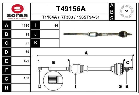 EAI kardaninis velenas T49156A