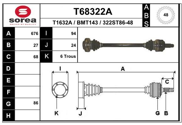 EAI Приводной вал T68322A