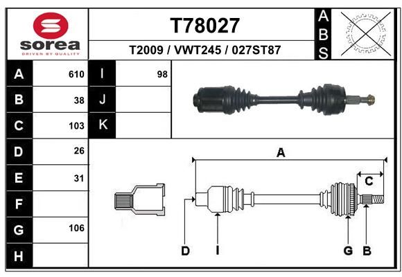 EAI Приводной вал T78027