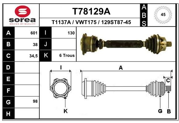 EAI Приводной вал T78129A