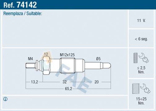 FAE Свеча накаливания 74142