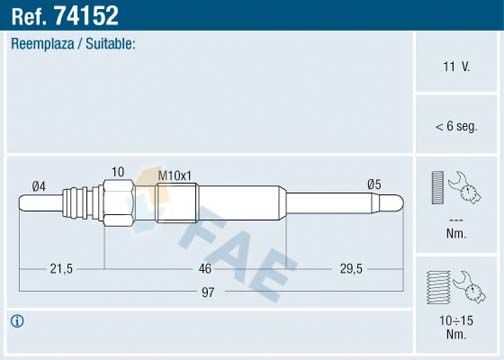 FAE Свеча накаливания 74152