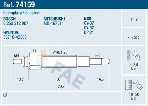 FAE Свеча накаливания 74159