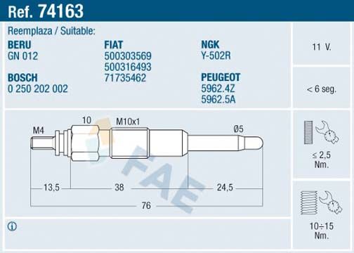 FAE Свеча накаливания 74163