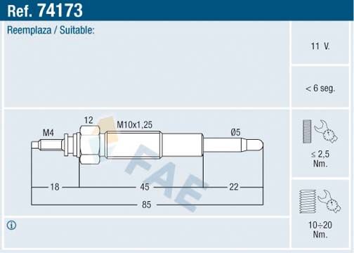 FAE Свеча накаливания 74173