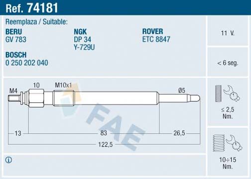 FAE Свеча накаливания 74181