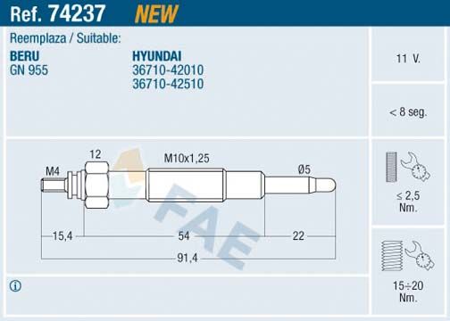 FAE Свеча накаливания 74237