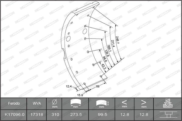 FERODO Комплект тормозных башмаков, барабанные тормоза K17096.0-F3653
