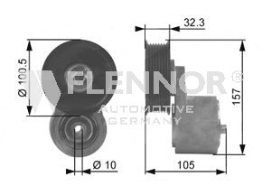 FLENNOR įtempiklio skriemulys, V formos rumbuotas diržas FA99054