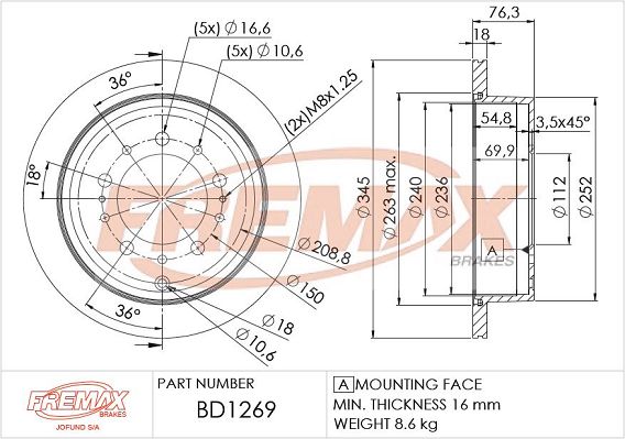 FREMAX stabdžių diskas BD-1269