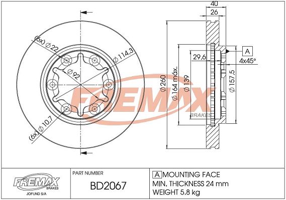 FREMAX Тормозной диск BD-2067