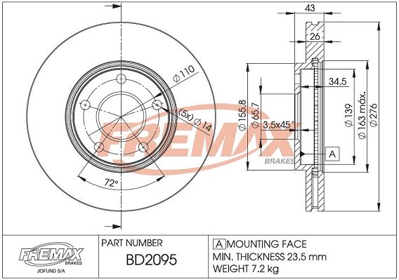 FREMAX stabdžių diskas BD-2095