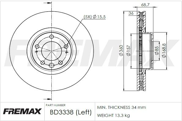 FREMAX stabdžių diskas BD-3338