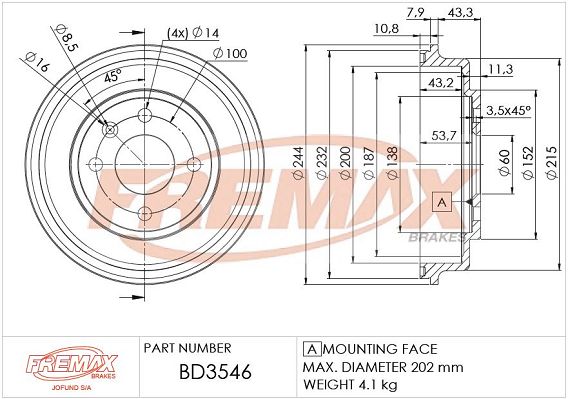 FREMAX stabdžių būgnas BD-3546