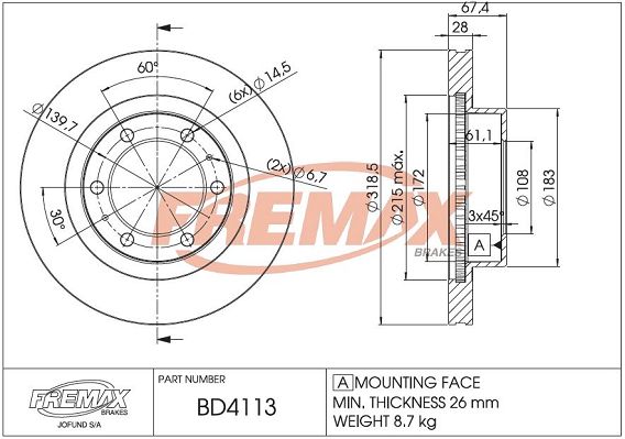 FREMAX Тормозной диск BD-4113