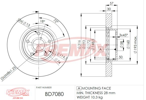 FREMAX Тормозной диск BD-7080